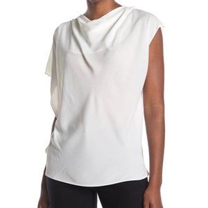 Halston White Asymmetric Sleeve Blouse, M